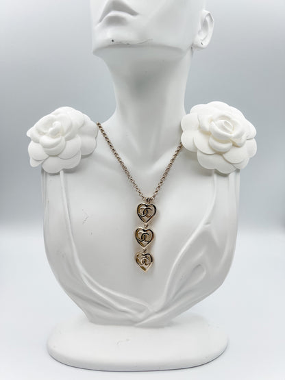 Chanel 3 Layered Heart Necklace