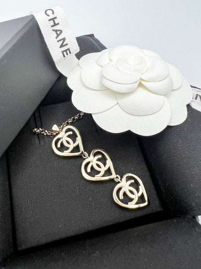 Chanel 3 Layered Heart Necklace